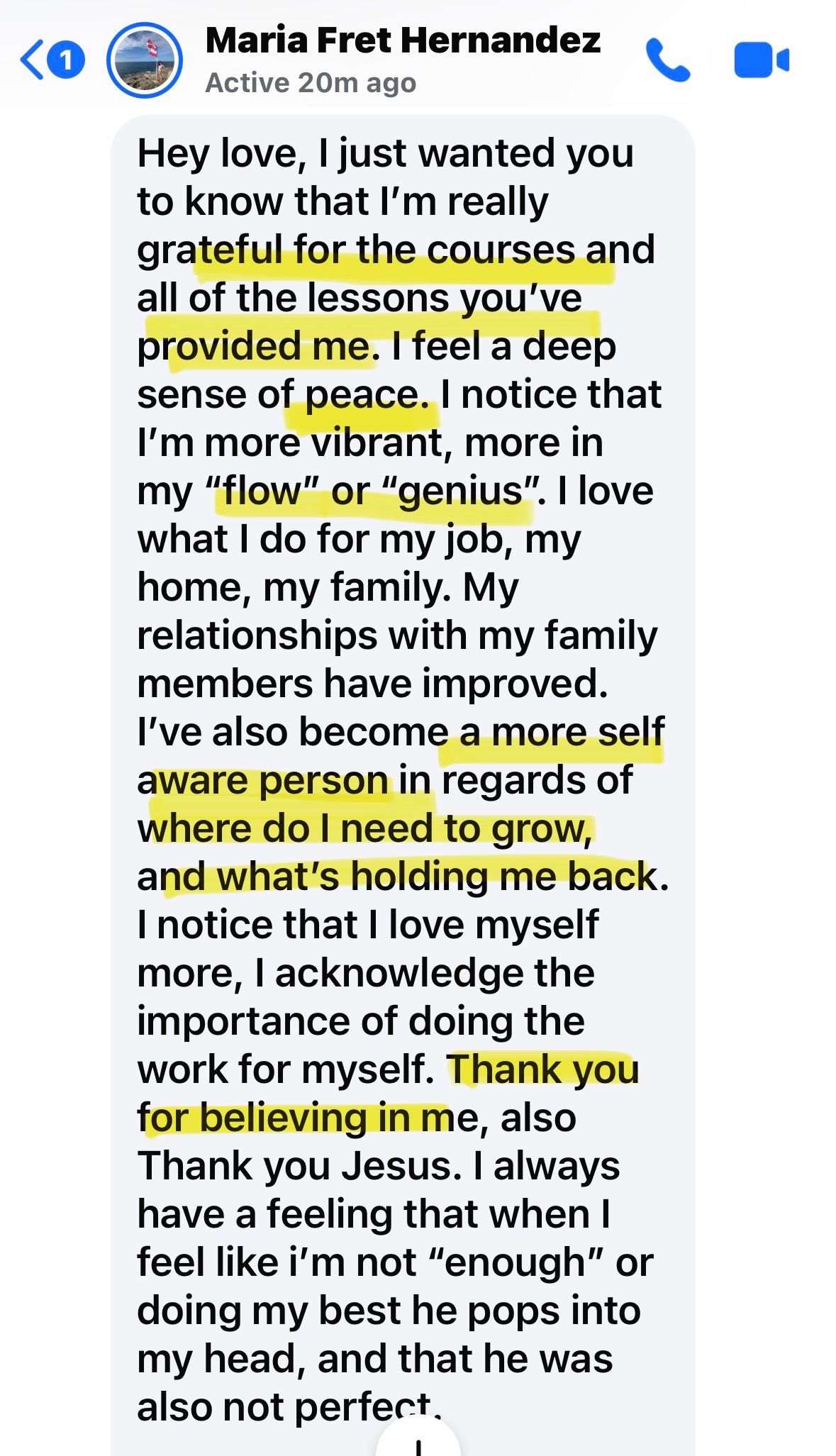 Maria Fret Hernandez testimonial